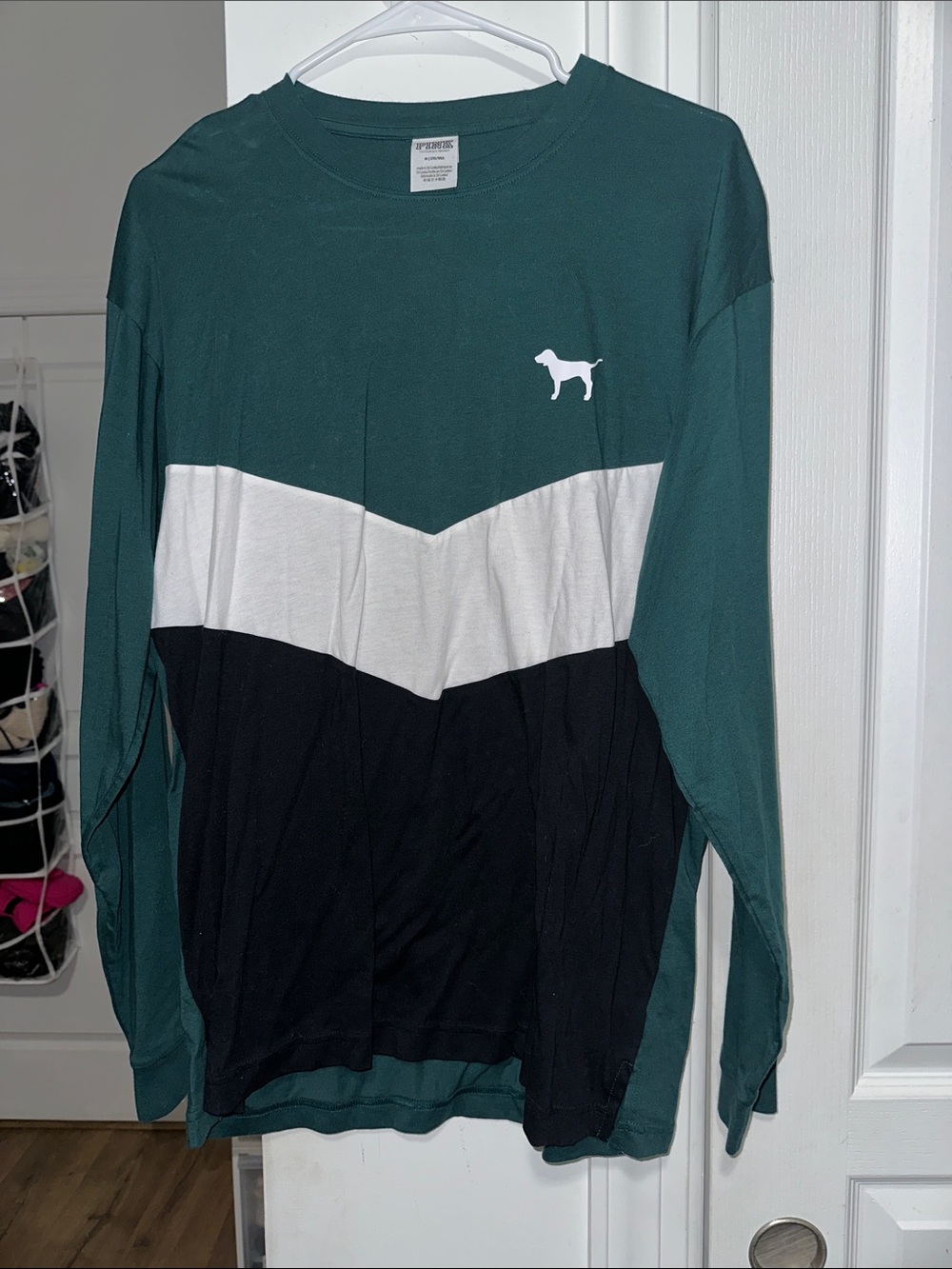 Victoria secret Pink Colorblock Long-Sleeve Sweater in Teal, White & Black